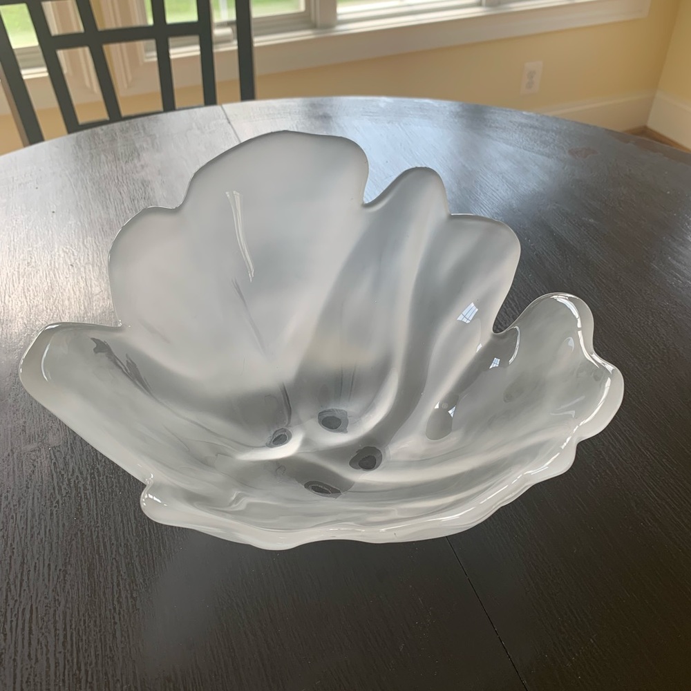 Frosted glass leaf shaped serving bowl